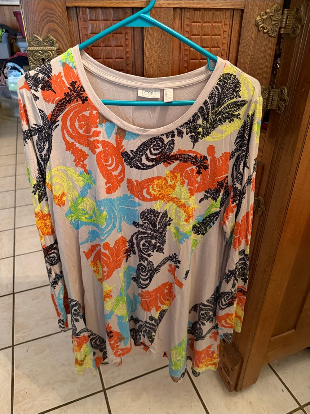 Light Tan Floral Paisley Long Sleeve Tunic Top by LOGO